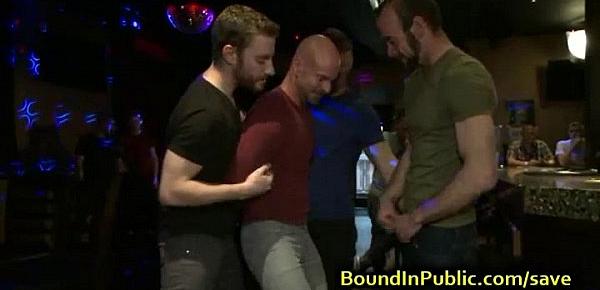  Baldheaded gay gangbang fucked in bar